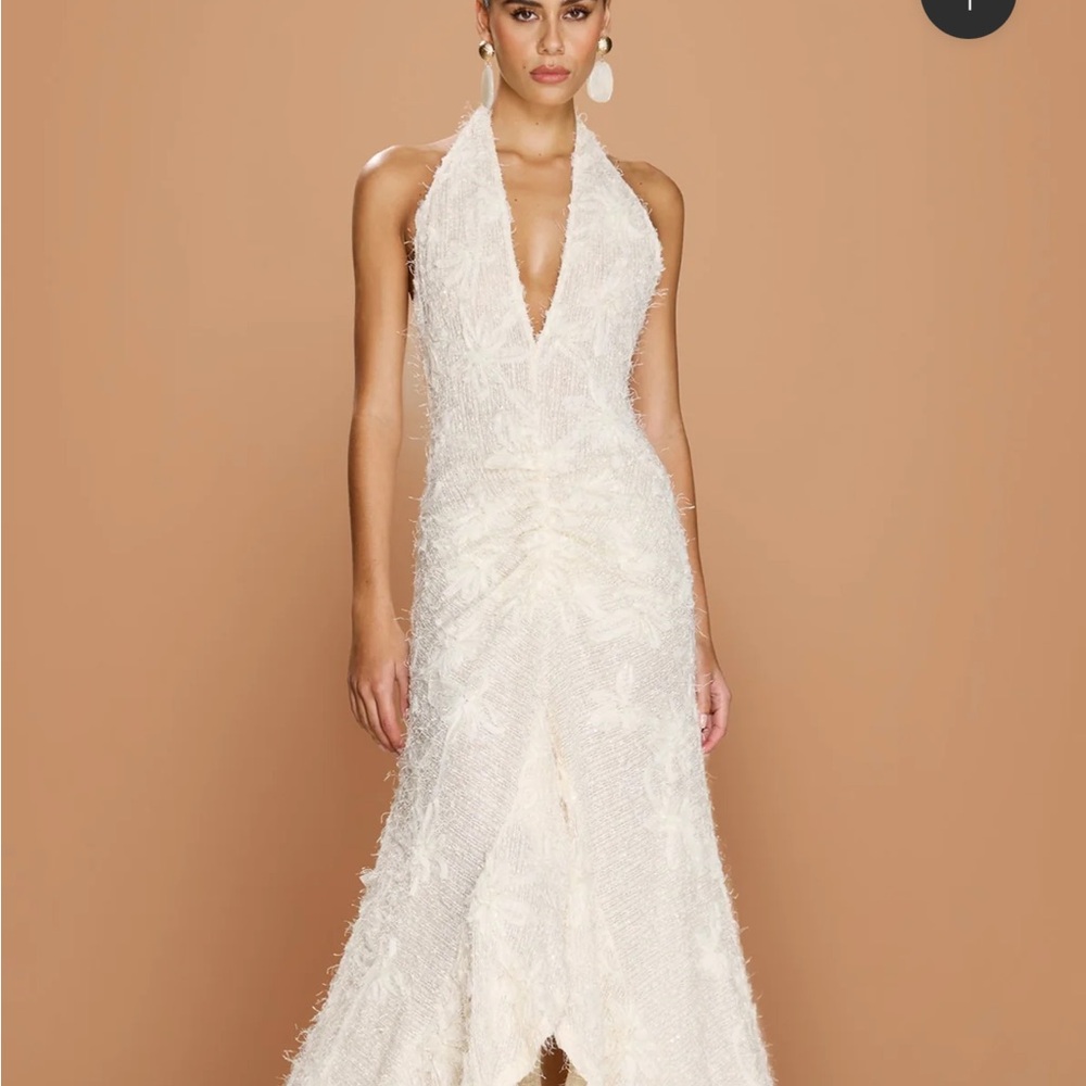 Chic White Cream Backless Halter Dress - Sonya Moda NWT